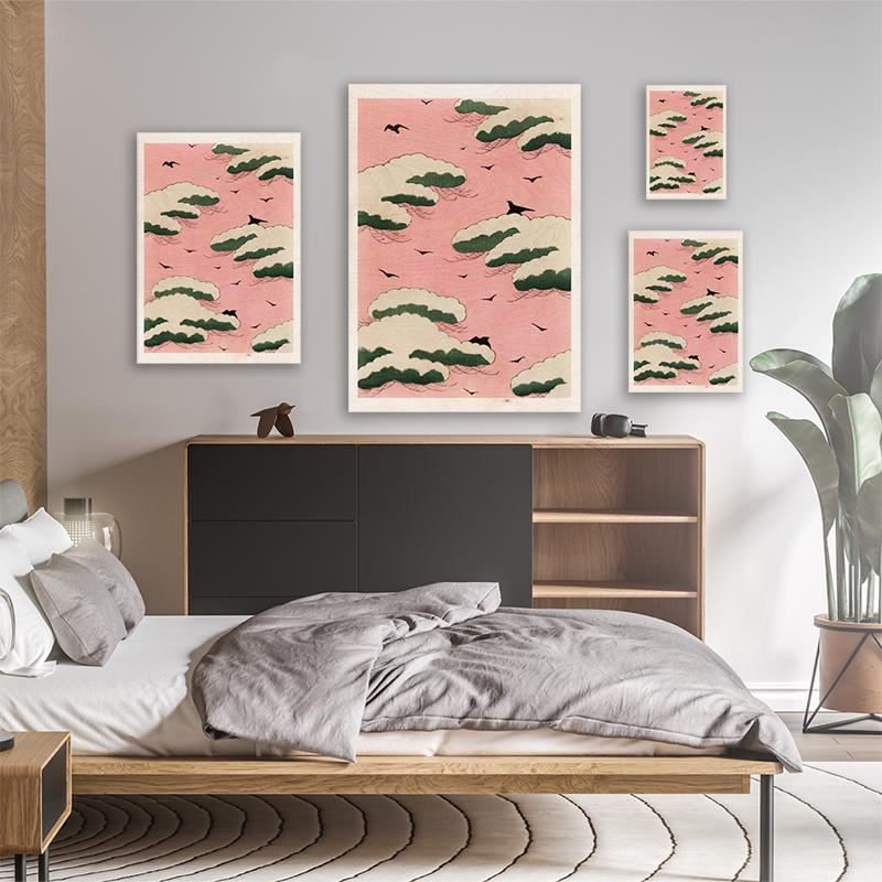 Japanese Woodprint Pink Clouds