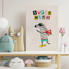 Load image into Gallery viewer, Super Hero Zebra Wooden Poster Print
