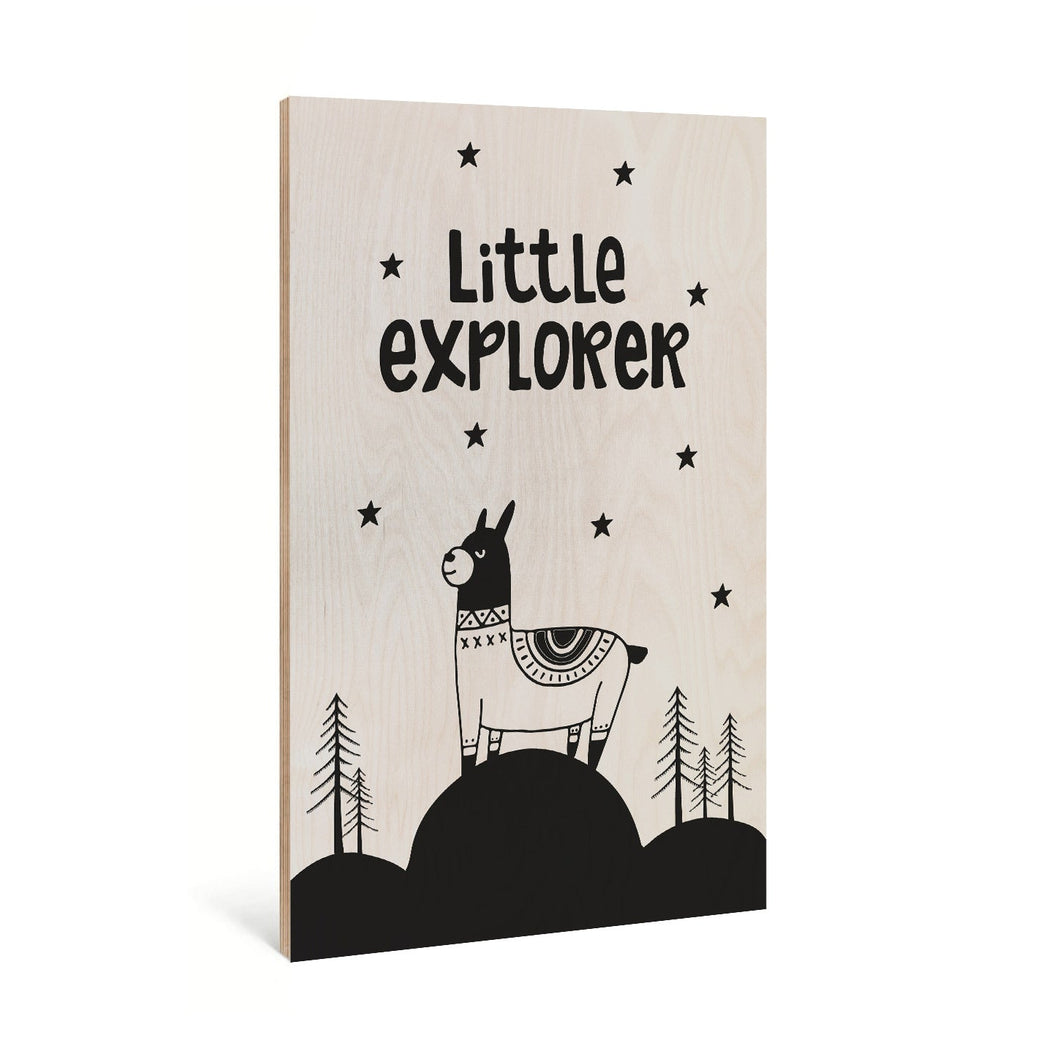 Little Explorer Llama Wooden Poster Print